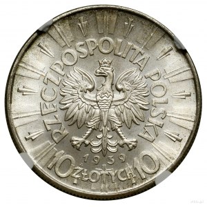 10 Zloty, 1939, Warschau; Józef Piłsudski; Kop. 3008,...