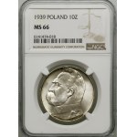 10 Zloty, 1939, Warschau; Józef Piłsudski; Kop. 3008,...