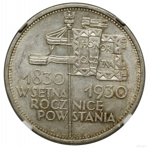 5 zlotých, 1930, Varšava; Banner - 100. výročí Powstan...
