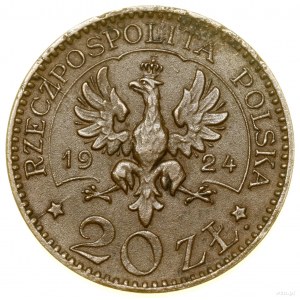 20 złotych, 1924, Warszawa; Aw: Orzeł, po jego bokach d...