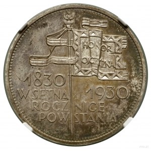 5 zlotých, 1930, Varšava; transparent - 100. výročie Powstan...