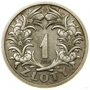 1 złoty, 1929, Warszawa; nominał w wieńcu z liści, wypu...