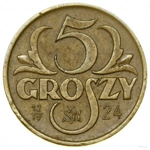 5 groszy, 1923, Warschau; auf der Rückseite Datum 12 IV 24 und m...