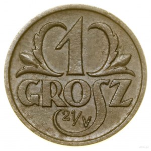 1 grosz, 1925, Warszawa; pod napisem GROSZ data 21/V, m...