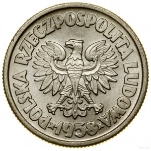 5 złotych, 1958, Warszawa; statek „Waryński” - tło z de...