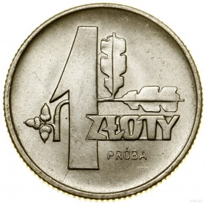 1 złoty, 1958, Warszawa; Liście dębu, wypukły napis PRÓ...