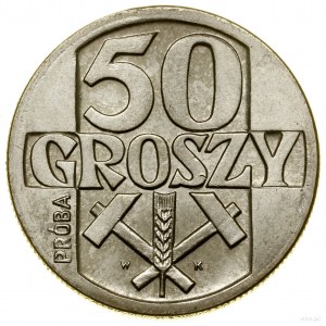 50 groszy, 1958, Warszawa; Młoty i kłos zboża, na rewer...
