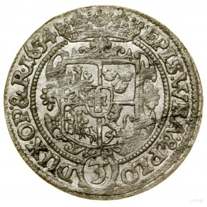 3 krajcary 1654, Opole; Aw: Popiersie biskupa z prawo, ...