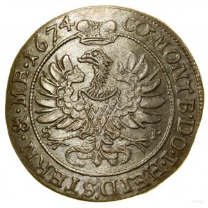 6 krajcars, 1674 SP, Olesnica; die Buchstaben S P an den Seiten des Or...