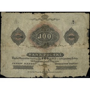 100 złotych, 1.05.1830; podpisy prezesa i dyrektora ban...