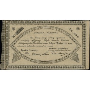 Asygnacja skarbowa na 200 złotych, 1831; podpisy: Hilar...