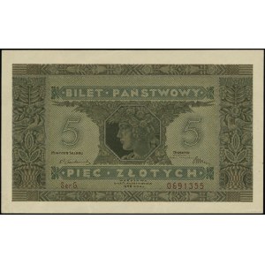 5 złotych, 25.10.1926; seria G, numeracja 0691355; Luco...