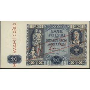 20 złotych, 11.11.1936; seria AM, numeracja 1234567, cz...