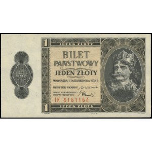 1 złoty, 1.10.1938; seria IK, numeracja 8161164; Lucow ...