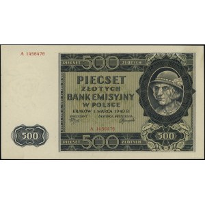 500 złotych, 1.03.1940; seria A, numeracja 1456476; Luc...