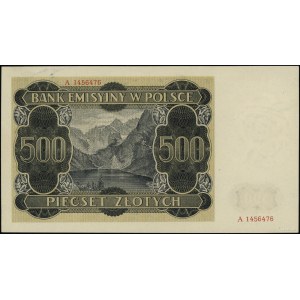 500 złotych, 1.03.1940; seria A, numeracja 1456476; Luc...