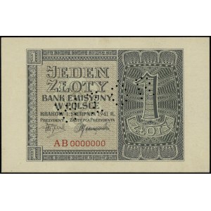 1 złoty, 1.08.1941; seria AB, numeracja 0000000, perfor...