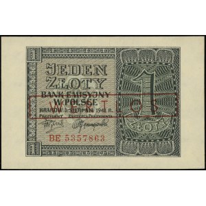 1 złoty, 1.08.1941; seria BE, numeracja 5357863, czerwo...