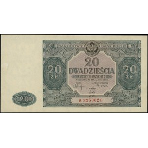 20 złotych, 15.05.1946; seria A, numeracja 3250624; dru...
