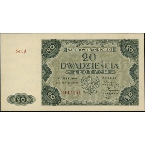 20 złotych, 15.07.1947; seria A, numeracja 2114451; Luc...
