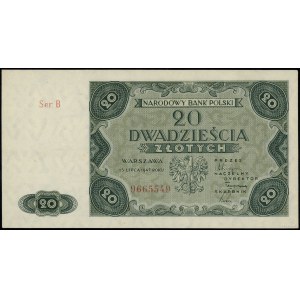 20 złotych, 15.07.1947; seria B, numeracja 9665549; Luc...
