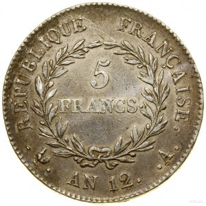 5 franków, AN 12 (1804) A, Paryż; Davenport 82, Gadoury...