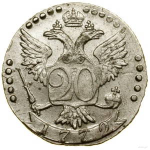 20 Kopeken, 1772 СПБ, St. Petersburg; auf dem Ärmel abgeschnittenes L...
