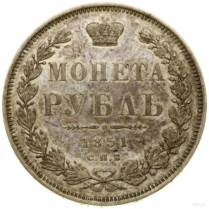 Rubel, 1851 СПБ ПА, St. Petersburg; St. Georg ohne Mantel,...