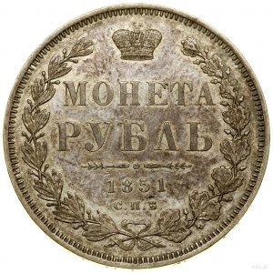 Rubel, 1851 СПБ ПА, Petersburg; Św. Jerzy bez płaszcza,...