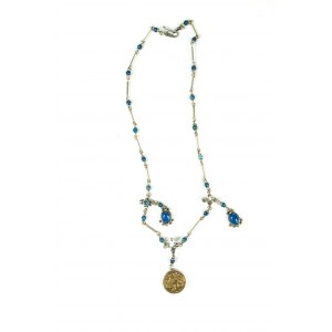Halskette mit schönen blauen Steinen und Medaillon, Silber, Muster 925, Gewicht 29,2g [117].