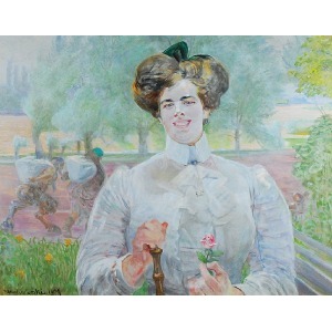 Jacek MALCZEWSKI (1854 - 1929), Portret młodej kobiety z różą, 1909