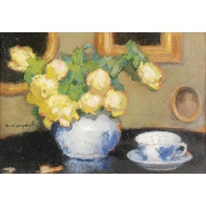 Alfons KARPIŃSKI (1875-1961), Róże w fajansowym wazonie