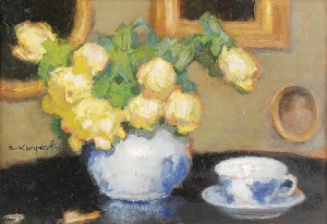 Alfons KARPIŃSKI (1875-1961), Róże w fajansowym wazonie