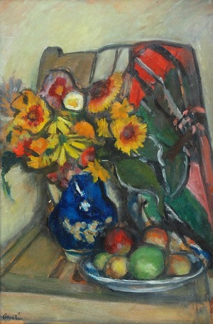 Irena WEISS-ANERI (1888-1981), Martwa natura z kwiatami i owocami, ok. 1950