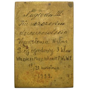 Plaque 3rd Prize 3 km Garden Run Vilnius 1929