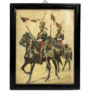 Print of a drawing of two lancers on horses