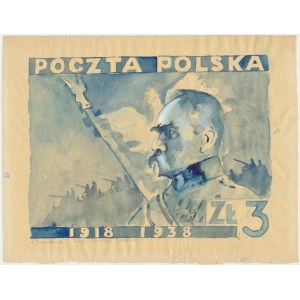 Návrh poštovní známky s obrazem Józefa Piłsudského