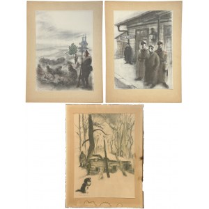 Set, Zdzisław Czermański drawings depicting Józef Piłsudski (3 pieces)