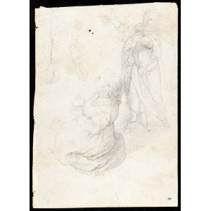 DENYS CALVAERT (Antwerp, 1540 - Bologne, 1619), ATTRIBUTED TO, Recto: study for a figure of a kneeling woman and a standing bearded man; verso: study of figures.