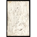 VARIOUS AUTHORS AND PERIODS, Group of three drawings: a) Play of putti in front of a fountain with a male figure with book; b) Judgement of Paris; c) sketch of a fountain with sculptures