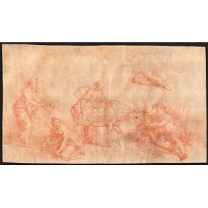 ROMAN SCHOOL, 17th CENTURY, Study of five figures around a bull