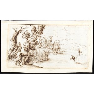 AMBIT OF DOMENICHINO, 17th CENTURY, Lake landscape with Pan and Syringe