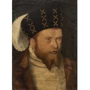 GERMAN ARTIST, 16th CENTURY, Portrait of a gentleman with fur coat and plumed hat