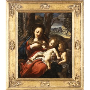 FOLLOWER OF ANTONIO ALLEGRI CALLED CORREGGIO, 17th CENTURY, Madonna with Child and an Angel Madonna del Latte