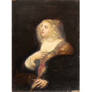 FOLLOWER OF RUBENS, 17th CENTURY, Portrait of a queen with crown and sword