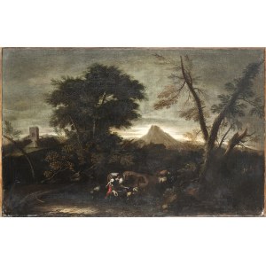 GENOVESE SCHOOL, 17th CENTURY, Landscape with shepherd and herds