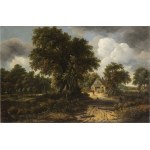 CIRCLE OF MEINDERT HOBBEMA (Amsterdam, 1638 - 1709), Landscape with figures and farm in the background