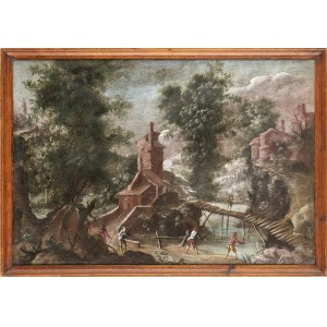 FLEMISH ARTIST, SECOND HALF OF 16th CENTURY, Landscape with village, river and figures