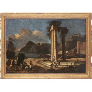 VENETIAN SCHOOL, 18th CENTURY, Marina with harbour, ruins and figures
