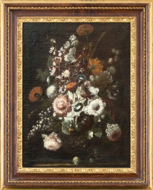 KAREL VON VOGELAER CALLED CARLO DE' FIORI (Maastricht, 1653 - Rome, 1695), ATTRIBUTED TO, Bouquet of flowers in a metal vase